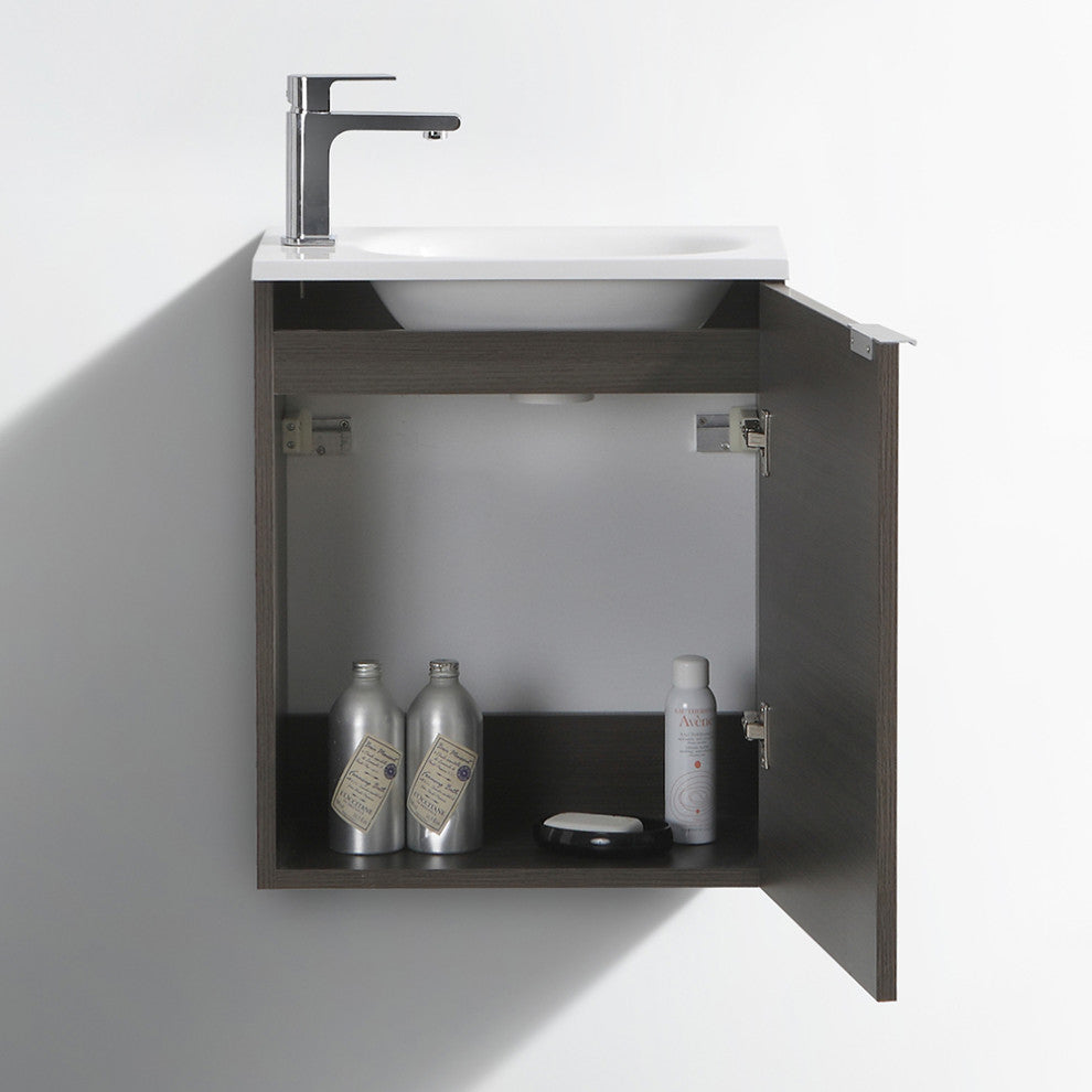 Valencia Wall Hung Bathroom Vanity, Gray Oak, 20"