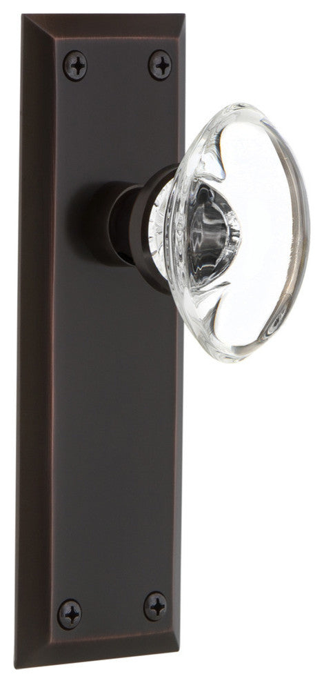 New York Plate Privacy Oval Clear Crystal Glass Knob, Timeless Bronze