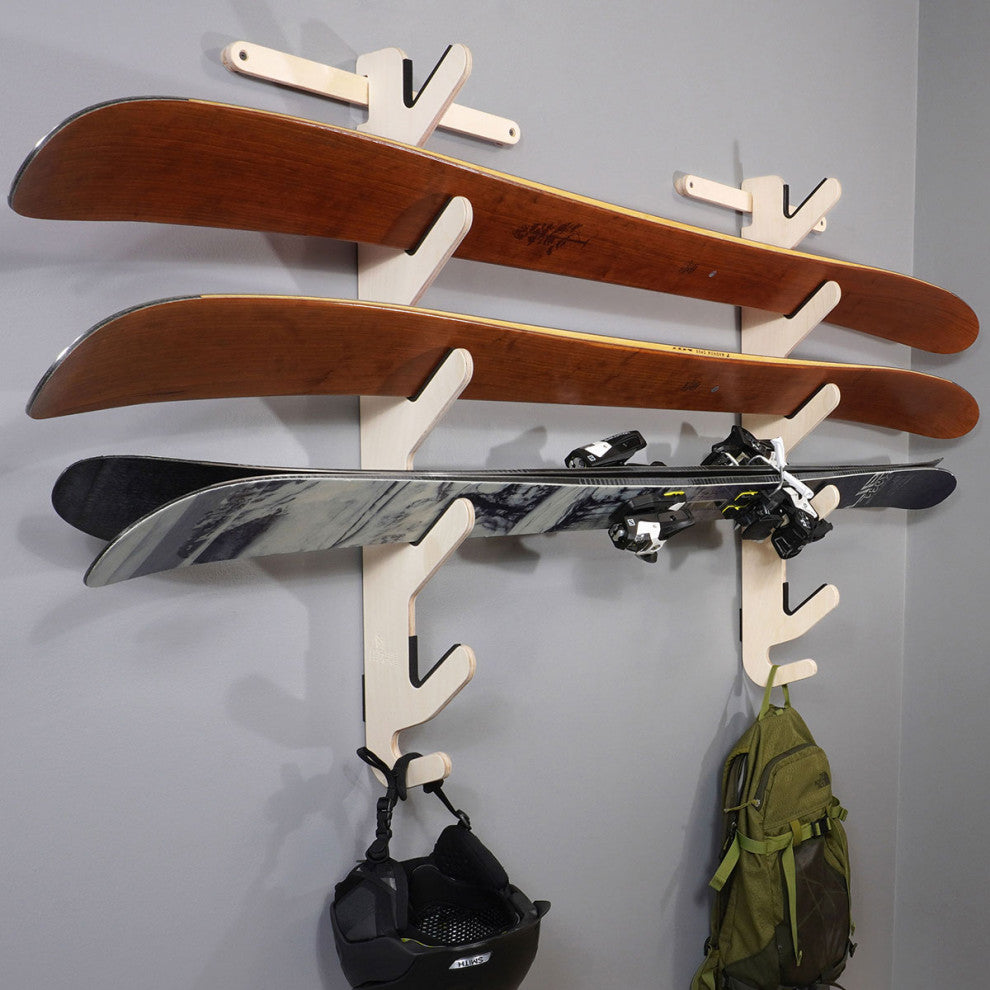 Ski Rack - The Hallsteiner Series Horizontal Ski Wall Mount, Birch, Quad