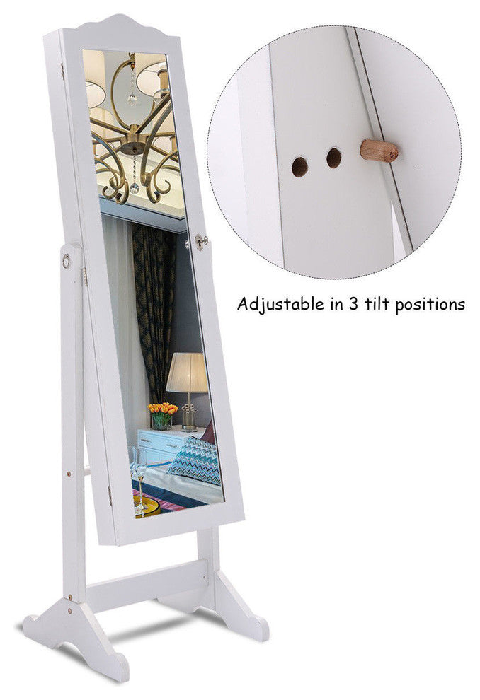 Costway Lockable Mirrored Jewelry Cabinet Armoire Mirror Organizer Storage Box