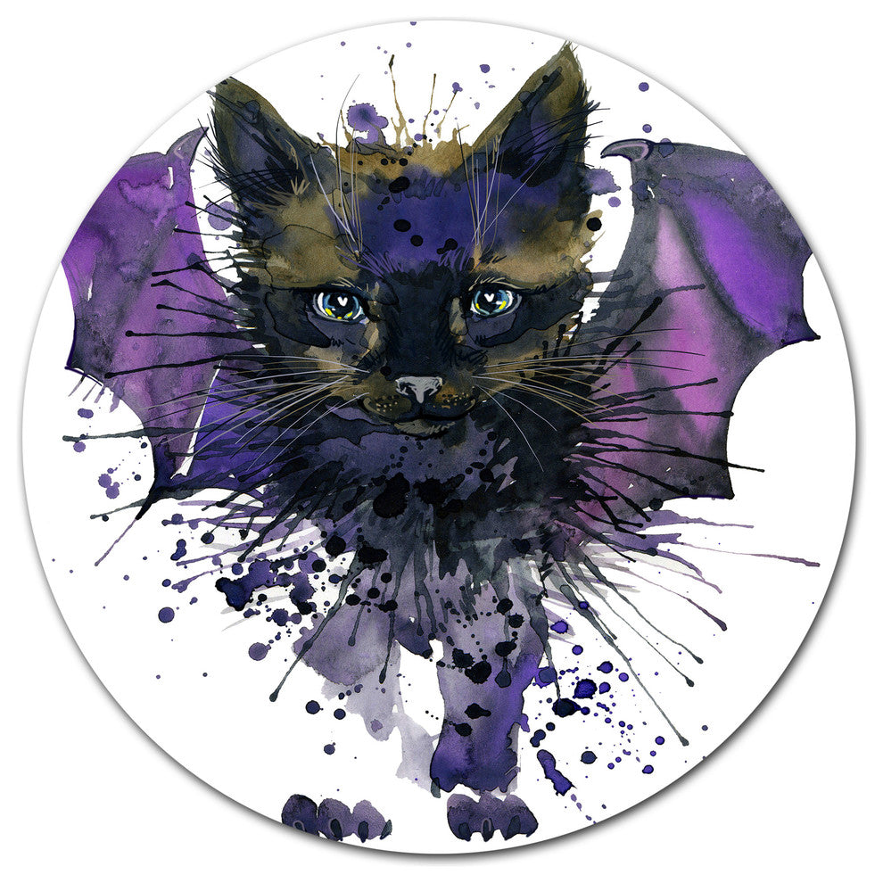 Black Cat With Blue Wings, Animal Disc Metal Wall Art, 36"