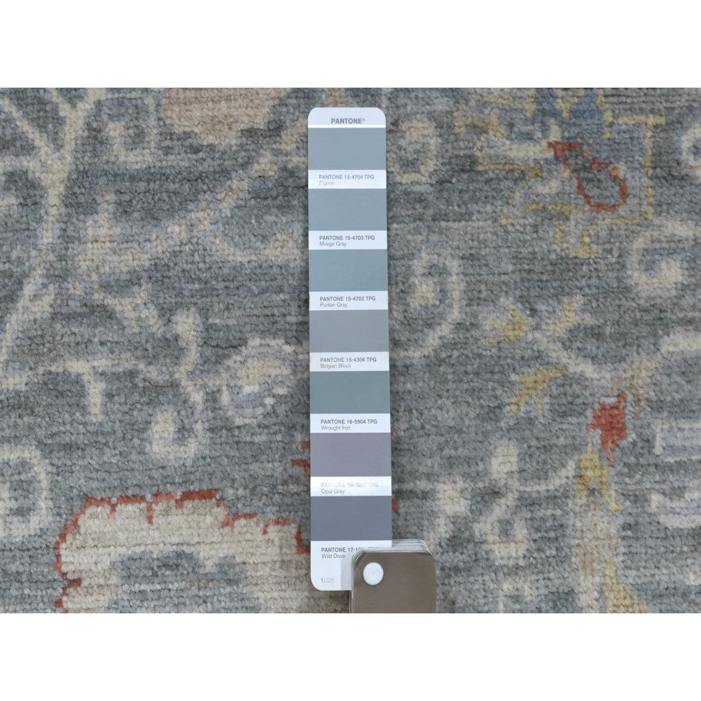Soft, Velvety Plush Wool Hand Knotted Gray Stone Wash Peshawar Rug, 6'1" x 8'8"