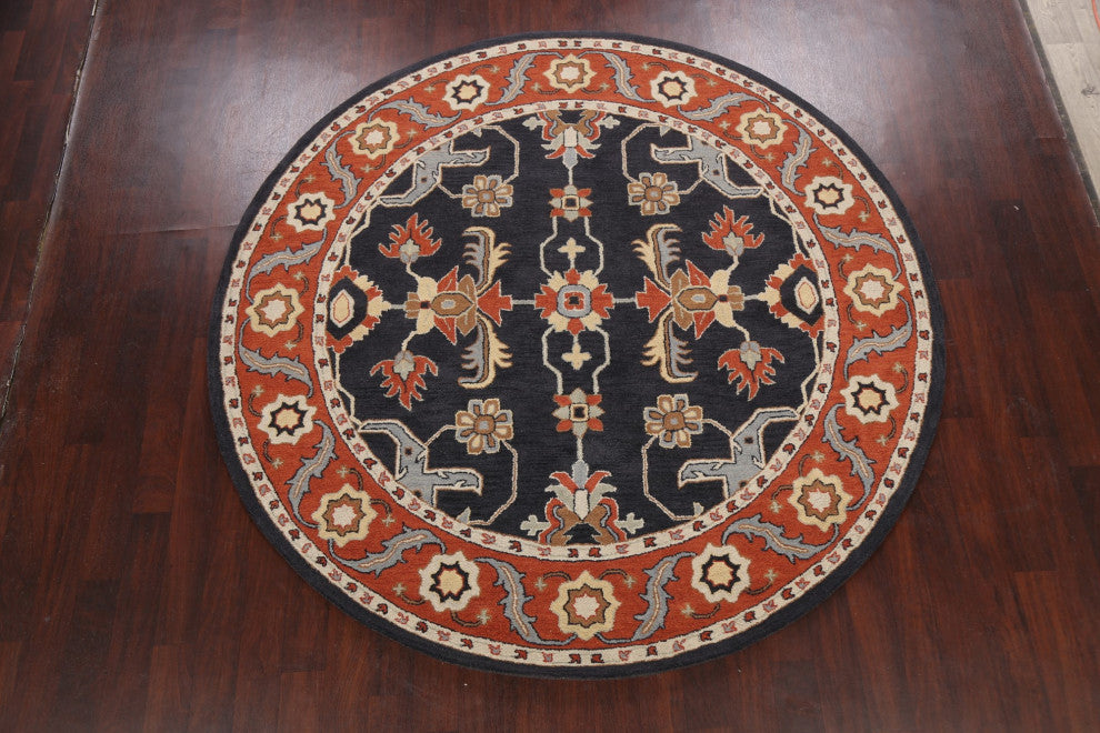 Traditional Floral Round Oriental Wool Area Rug Hand-tufted Carpet 8x8