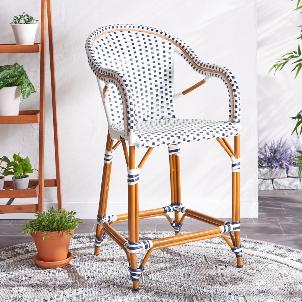 Safavieh California Counter Stool W Arm, White / Navy