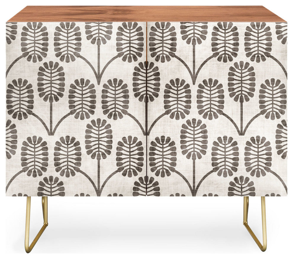Deny Designs Thistle Credenza, Walnut, Gold Steel Legs