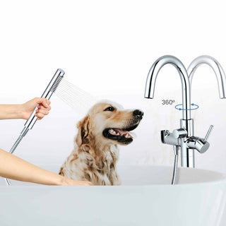 Circular Single Handle Floor Mounted Freestanding Tub Filler, Chrome