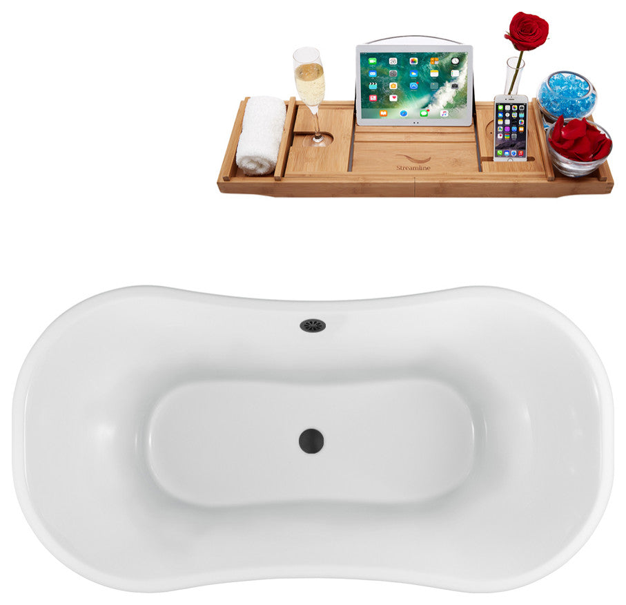 60" Streamline N920ORB-BL Clawfoot Tub and Tray With External Drain