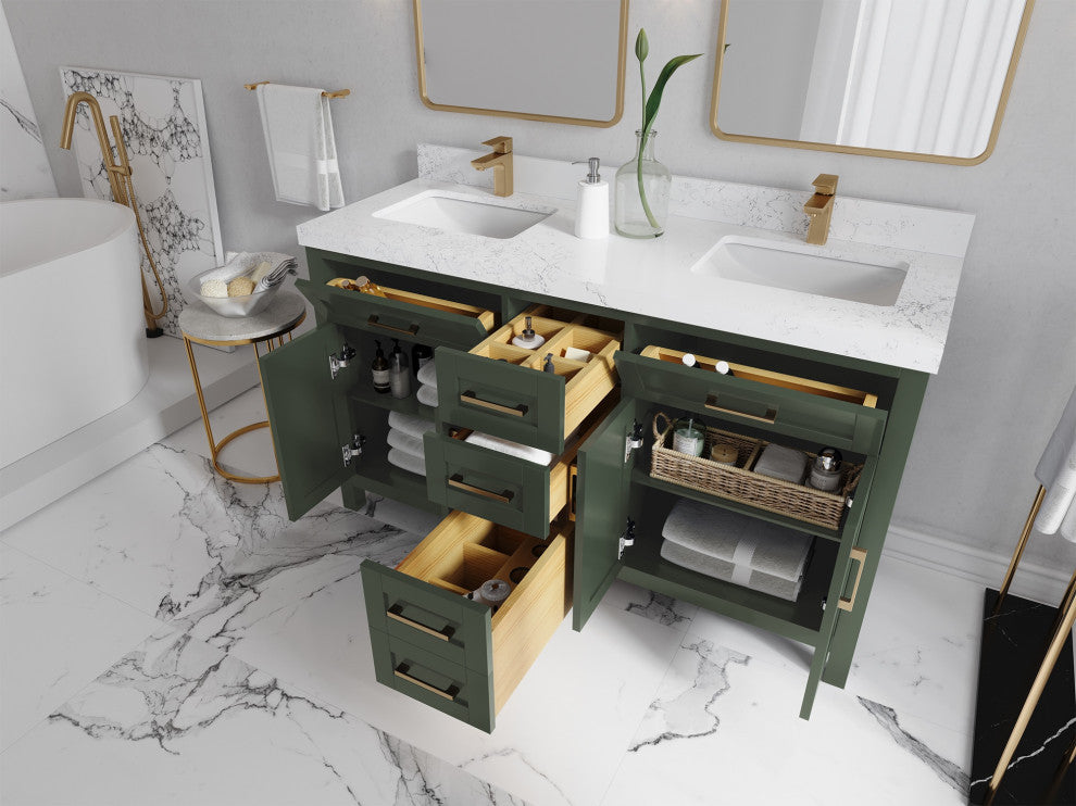 Cambridge 60" Double Bathroom Vanity in Pewter Green 2" Viola Brown