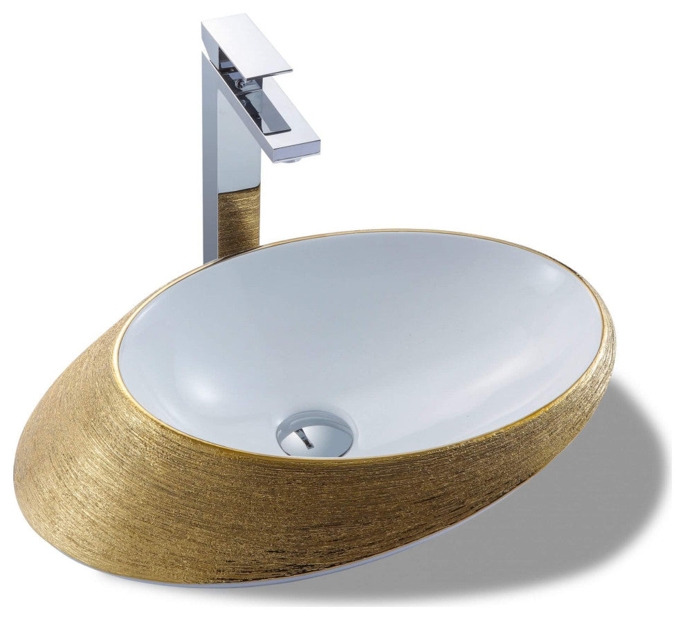 Fine Fixtures Luxury Vessel, Oval 20"x15", Brushed Gold