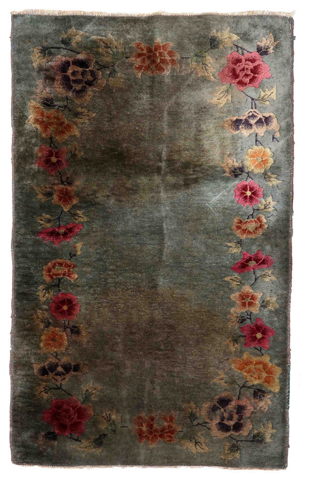 Handmade Antique Art Deco Chinese Rug 2.9'x4.7', 90cmx145cm, 1920s