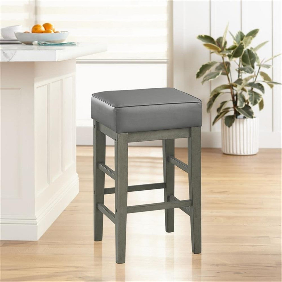 Lexicon Pittsville 26" Faux Leather Counter Stool in Antique Gray (Set of 2)