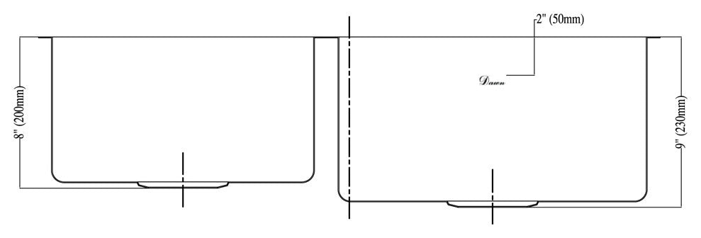 Dawn Undermount Small Corner Radius Double Bowl Sink, Small Bowl on Left