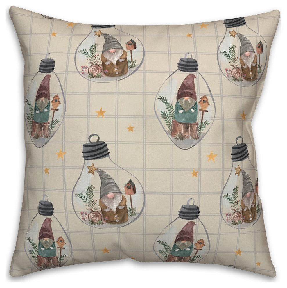 Cream and Gray Check Gnome Globe Pattern 18x18 Spun Poly Pillow