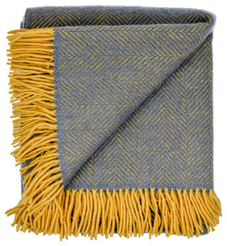 Highland Tweed Herringbone Pure New Wool Throw, Navy/Gold