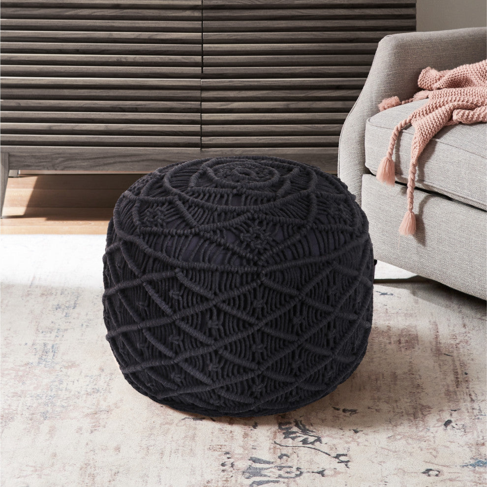 Loft Lyfe Sariya Ottoman, Hand Knitted, Cotton Yarn, Black