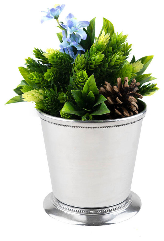 Kentucky Derby Mint Julep Cup Aluminum Silver Cup with Bead Details, H-5.75" Open-6", Pack of 6 Pcs
