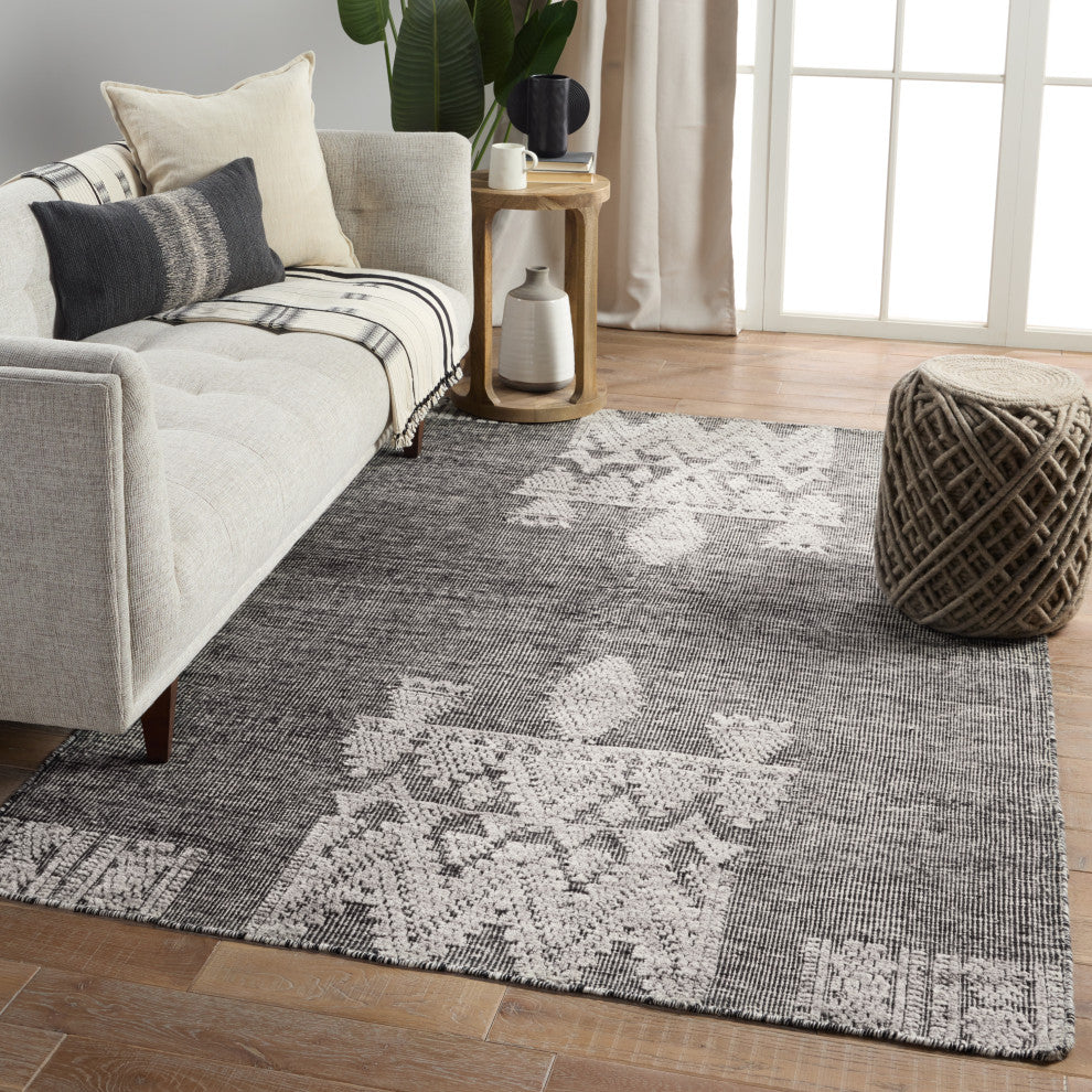Jaipur Living Torsby Hand-Knotted Geometric Black/ Ivory Area Rug, 8'x10'
