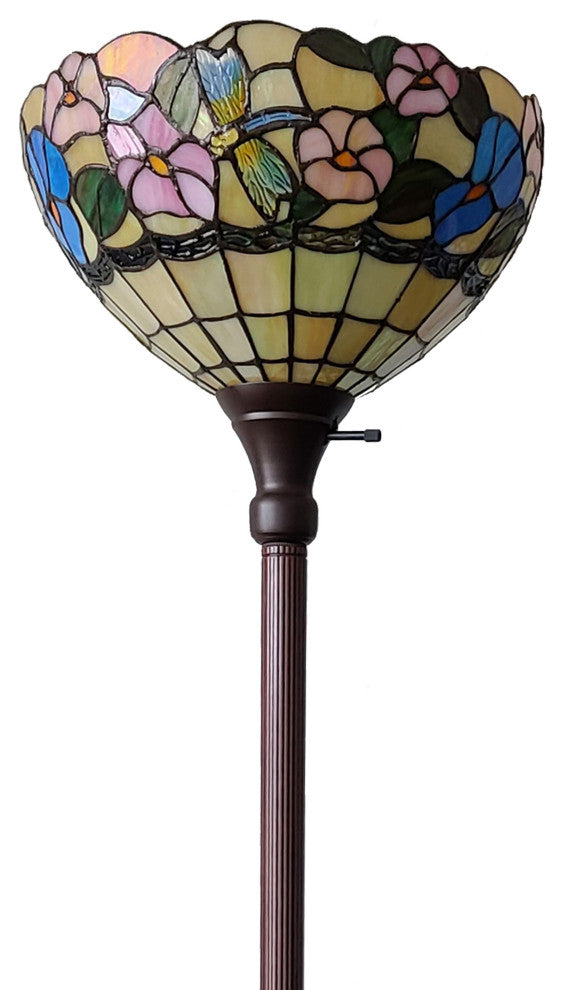 Tiffany Style Dragonfly Torchiere Floor Lamp 70" Tall
