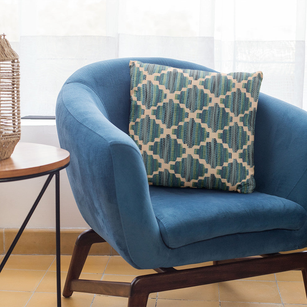 Plutus Blue Zig Zag Cut Diamond Luxury Throw Pillow, 20"x26"