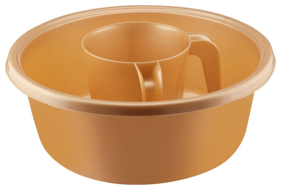 YBM Home Square Plastic Wash Cup & Wash Basin Set, long-lasting, Gold, Medium