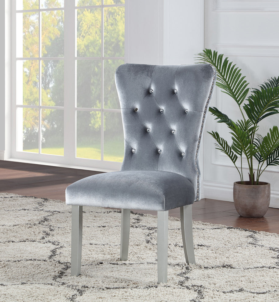 Geneva Silver Champagne Velvet Upholstered Side Chair, Set of 2