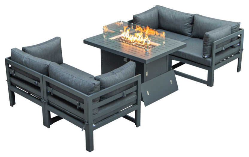 Chelsea 5-Piece Sectional Loveseat and Fire Pit Table Set, Black