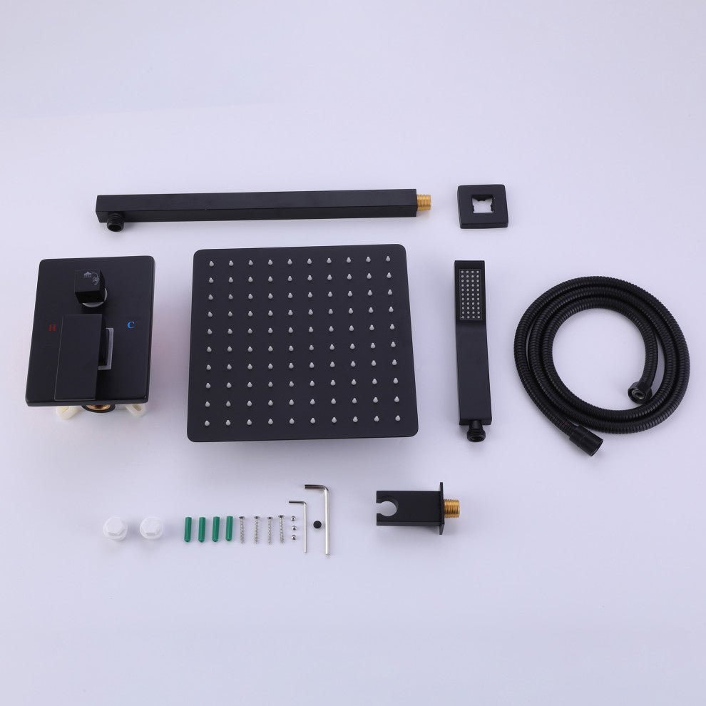 Wall Mounted Rain Shower System with 10Inch Showerhead, Matte Black