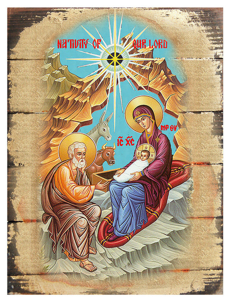 Icon Thodox Nativity Wall Art On Wood, 8 Inch