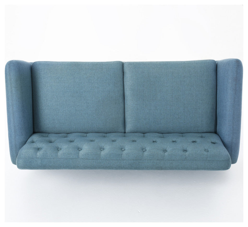 GDF Studio Eunice Petite Mid Century Modern Tufted Fabric Sofa, Blue