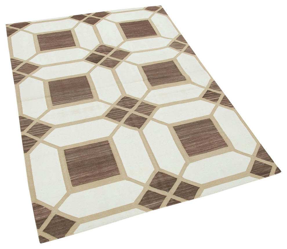 Rug N Carpet - Handmade Wool 3' 7'' x 5' 2'' Geometric Dhurrie Kilim Rug