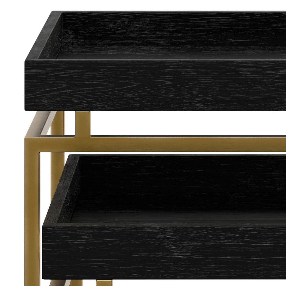 Macy Solid Mango Wood 2 Pc Nesting Table, Black, Gold