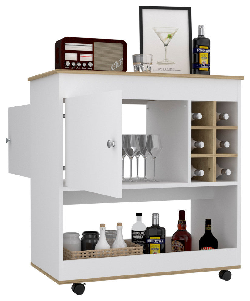 Texas Bar Cart, Light Oak-White