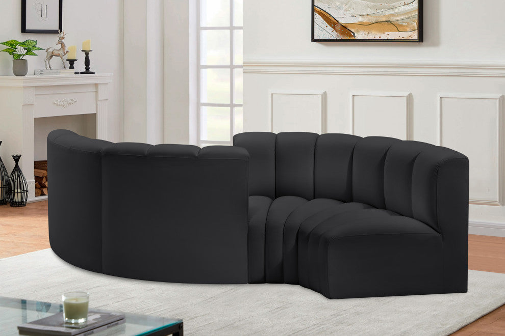 Arc Vegan Leather Upholstered 4-Pc. Facing Modular Sectional, Black