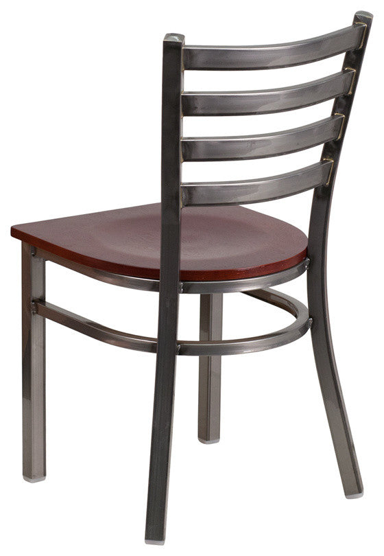 Hercules Series Clear Coated Ladder Back Metal Dining Chair, Clear, Mahogany, 16