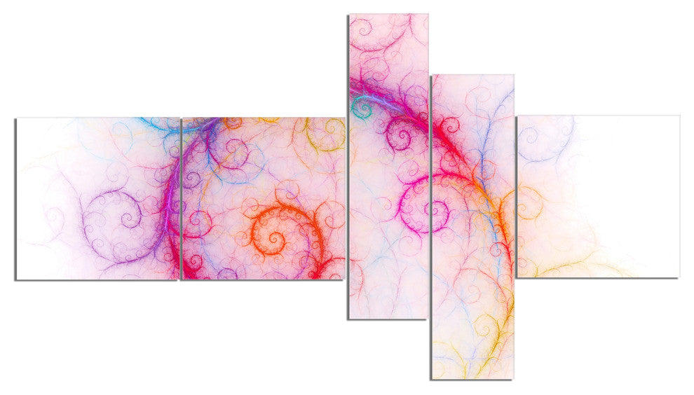 Beautiful Pink Fractal Pattern, Abstract Wall Art Canvas, 60"x32", 5 panels
