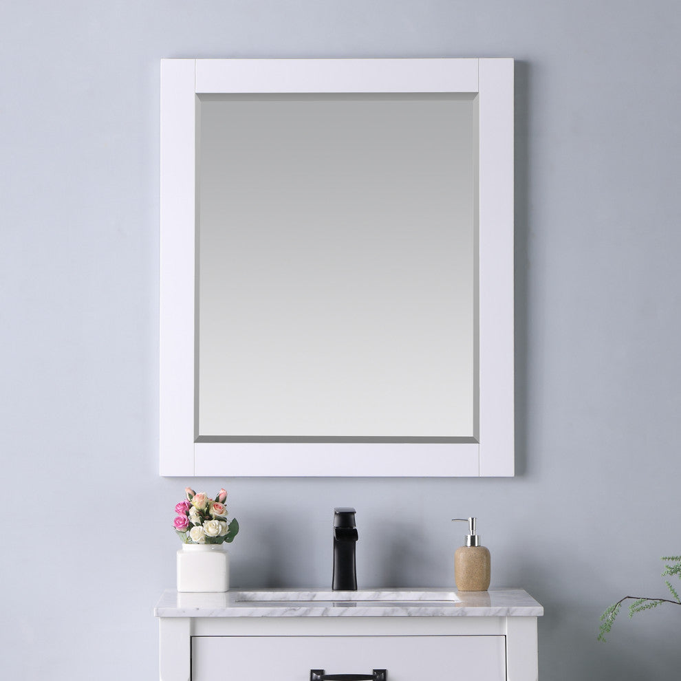 Maribella Rectangular Bathroom Wood Framed Wall Mirror, White, 28"