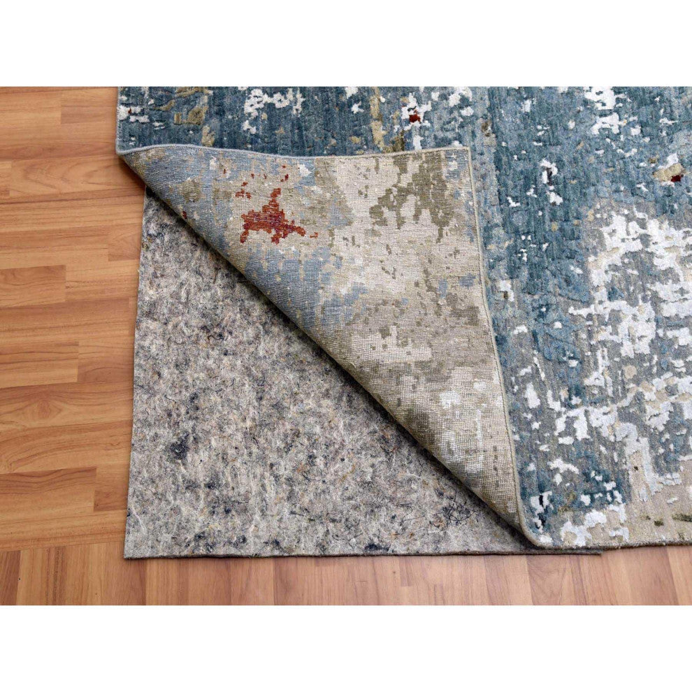 Blue Hand Knotted, Densely Woven Wool, Oversized Oriental Rug, 12'0"x15'2"