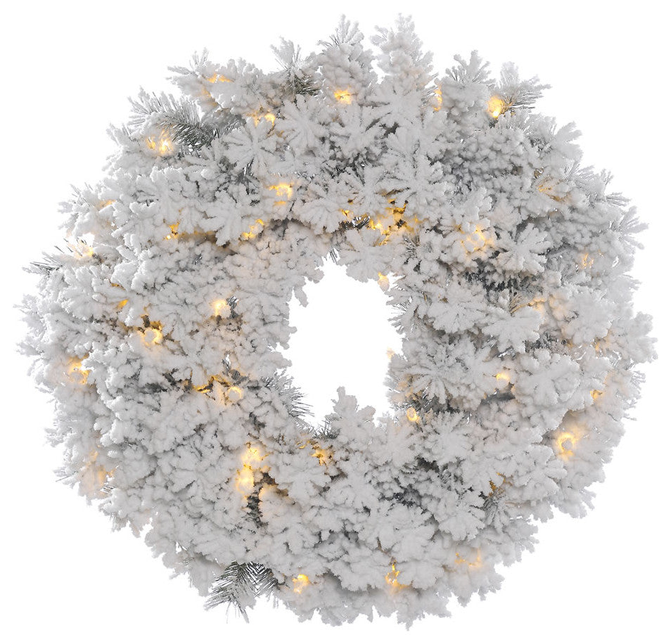 Vickerman A806334 36" Flocked Alaskan Pine Christmas Wreath, Clear Mini Lights