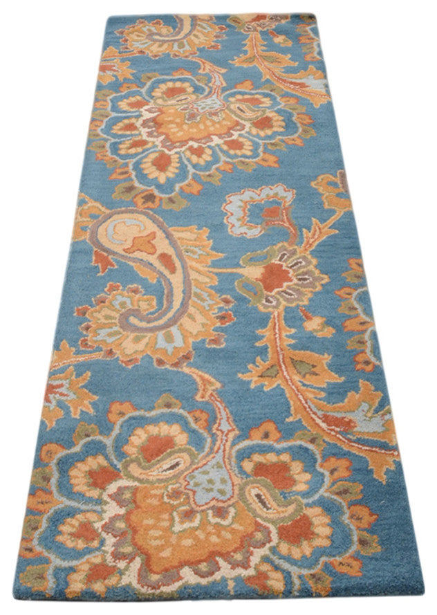 HAND TUFTED WOOL ECO-FRIENDLY AREA RUGS- Runner,Blue,Floral