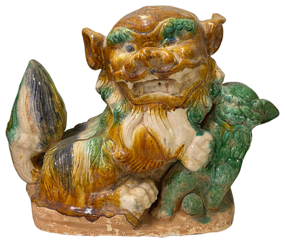 Chinese Color Glaze Ceramic Fu Dog Figure Hvs525, 2-Piece Set