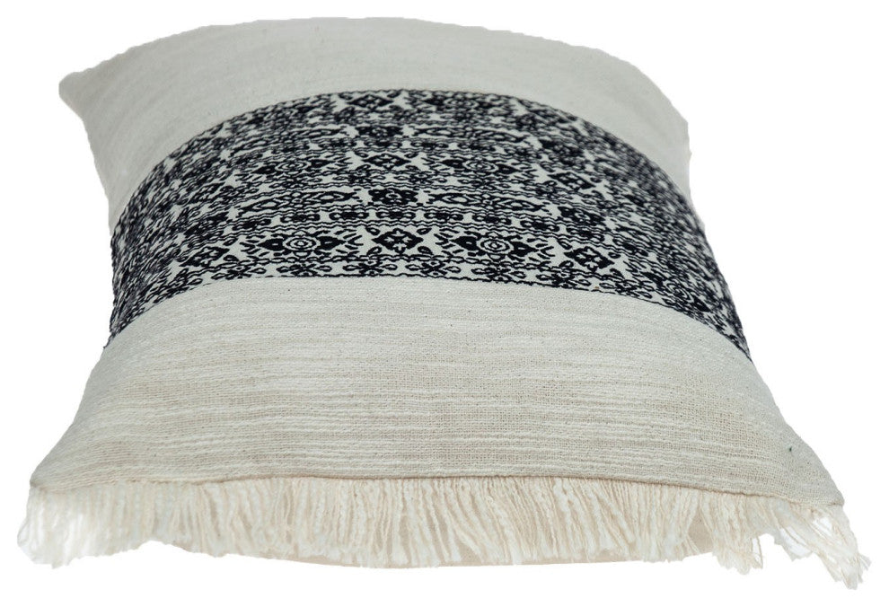 Black and White Geometric Fringe Throw Pillow