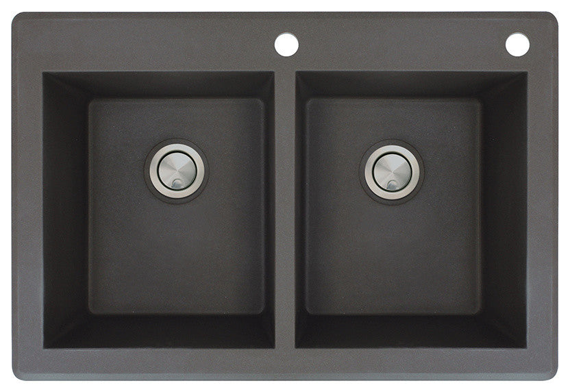 Radius 33" silQ Granite Drop-in Double Bowl Kitchen Sink with 2 Holes in Black