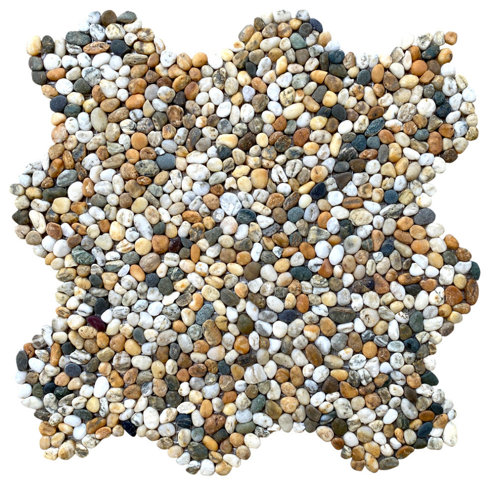 Yellow Gold Mixed Mini Pebble Tile 12x12 - Ideal for Shower & Kitchen Walls