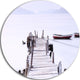 Foggy Sea With Pier And Boats, Seascape Photo Disc Metal Wall Art, 11"