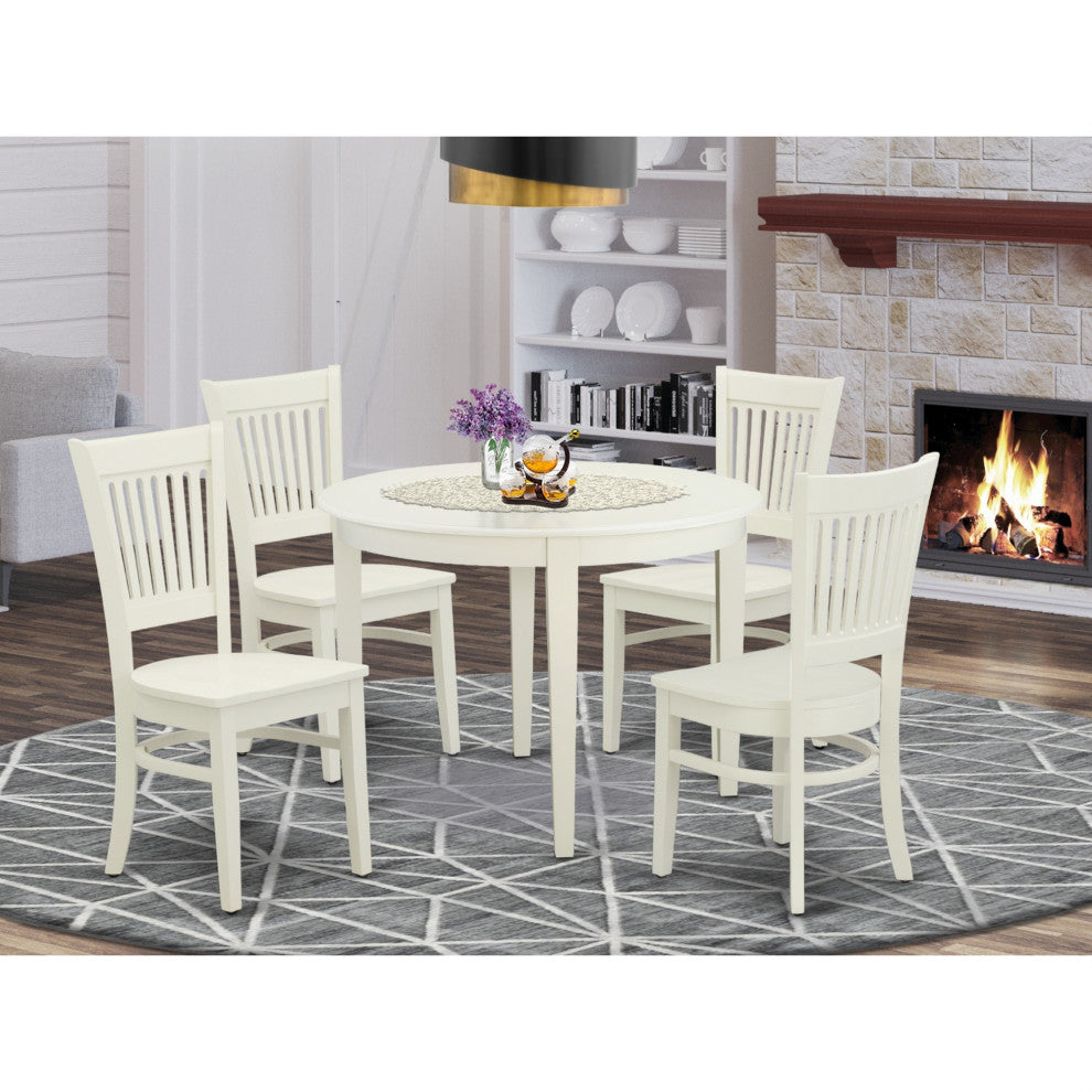5-Piece Set, 4 Chair With Slatted Back and Table With Top, Linen White