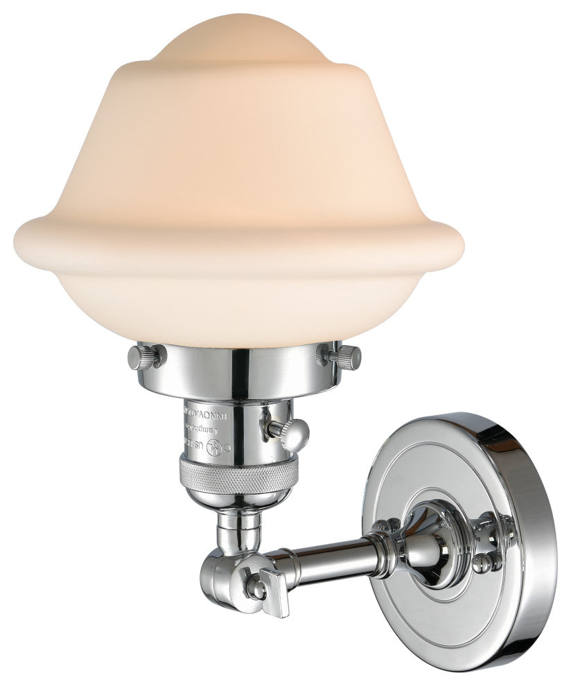 Small Oxford 1-Light Sconce, Polished Chrome, Glass: Matte White Cased