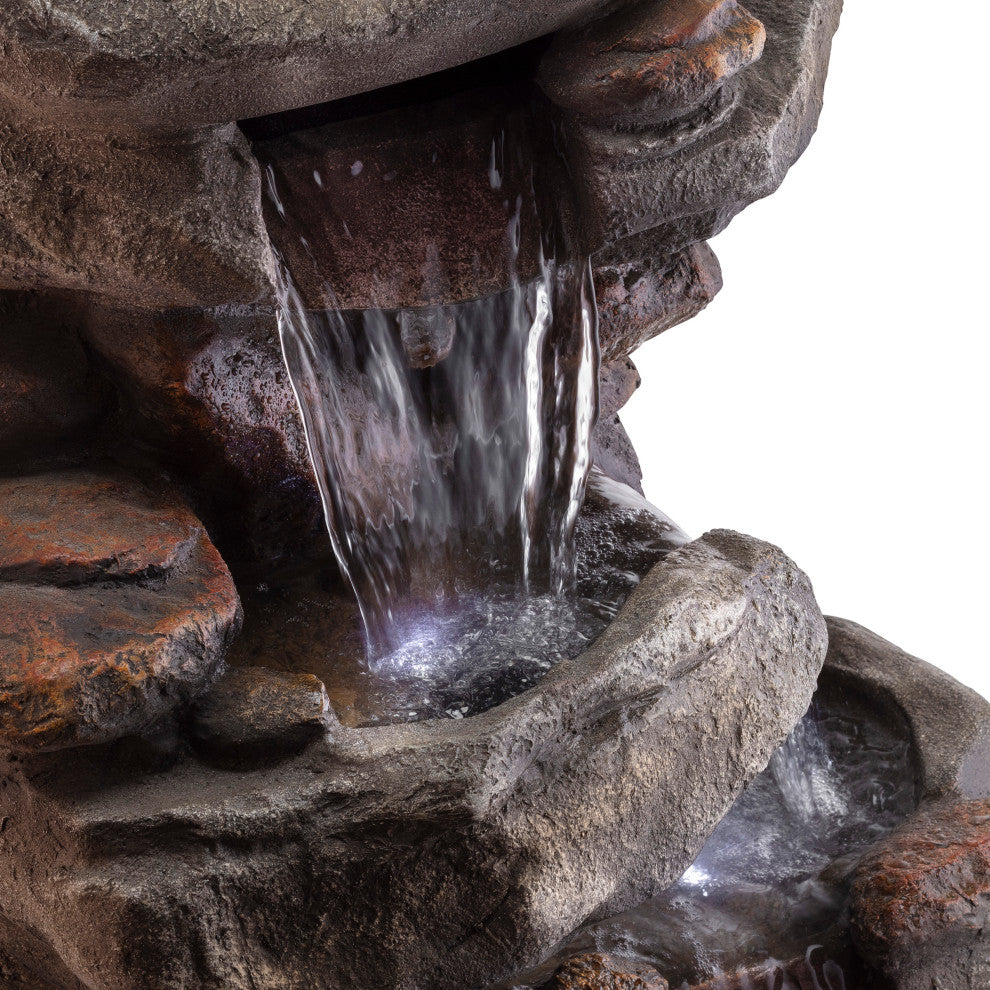 40" Tall Outdoor 4-Tier Rock Water Fountain with LED Lights