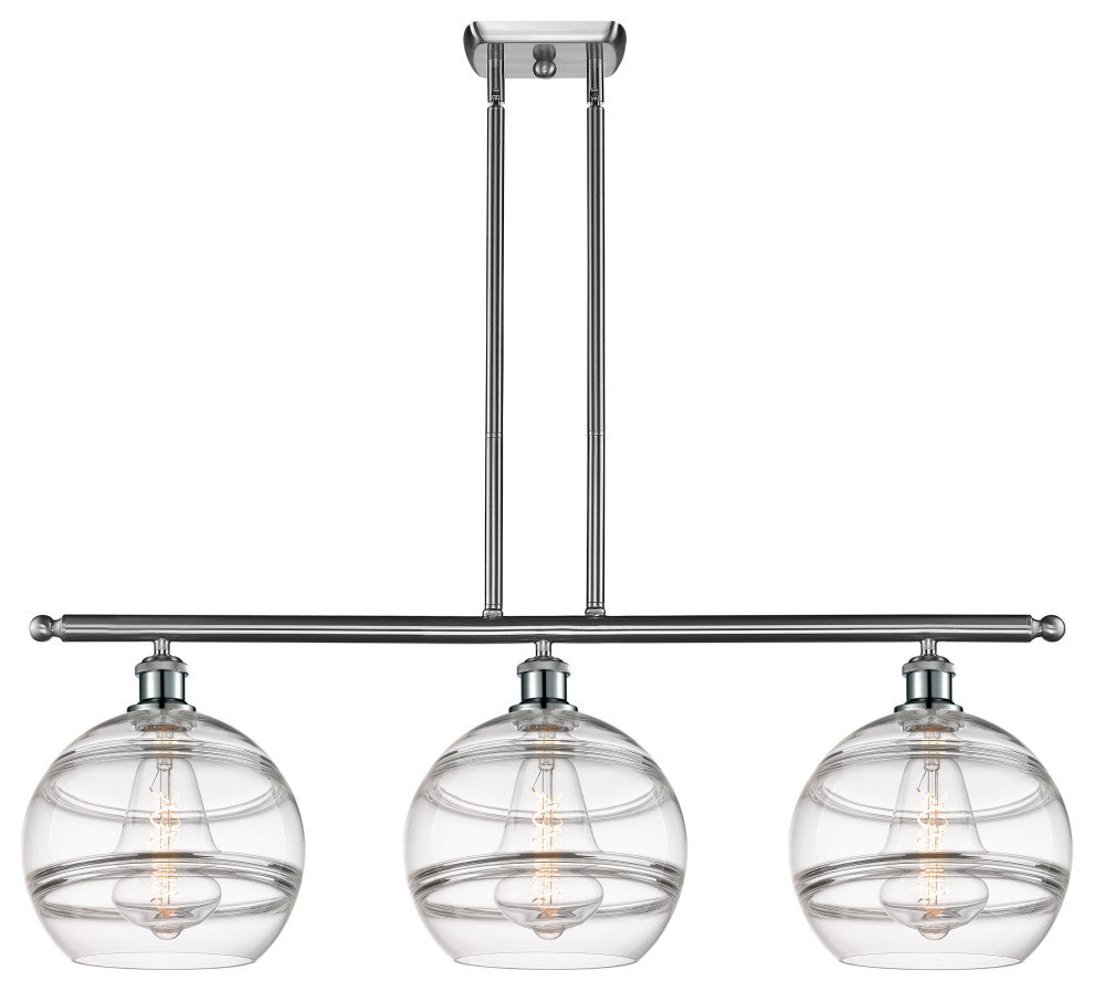 Ballston-Rochester 3-Light 37" Stem Island Light, Brushed Satin Nickel, Clear