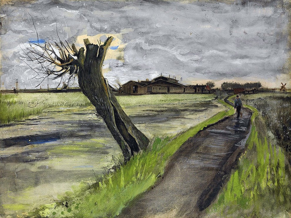 Tile Mural, Landscape Road Overcast By Vincent Van Gogh Ceramic, Glossy