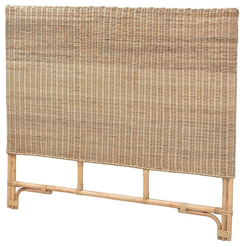 Cantara Modern Bohemian Natural Rattan Queen Size Standalone Headboard
